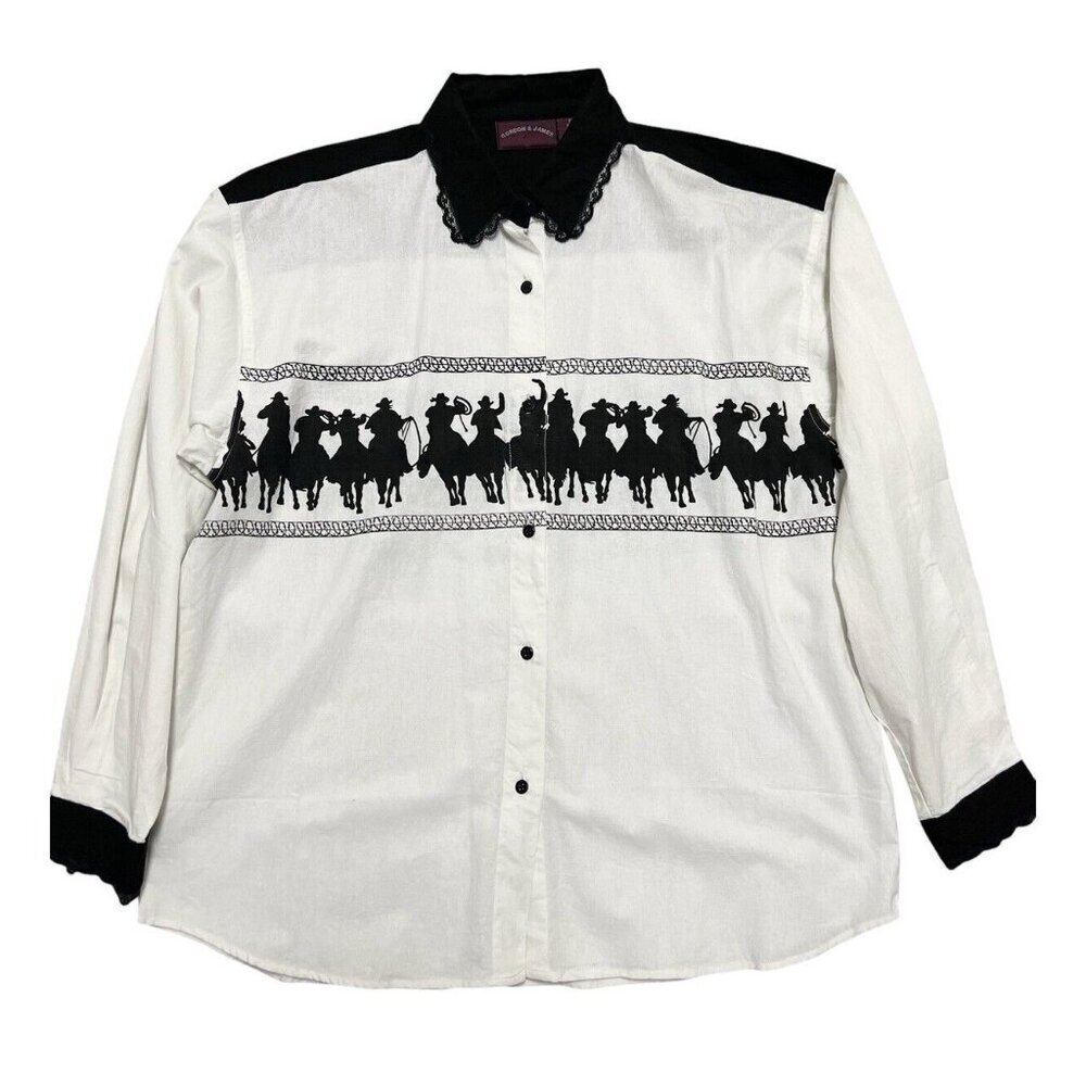 Vtg Gordon and James Western Shirt Womens XL Cowboy Rodeo Lace Trim Cowgirl